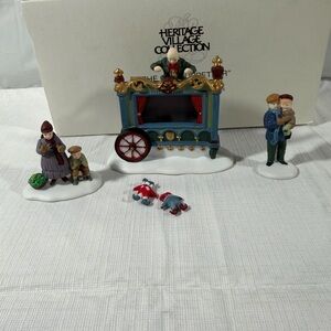 Department 56 Blue and Gold Street Organ with Village Figurines